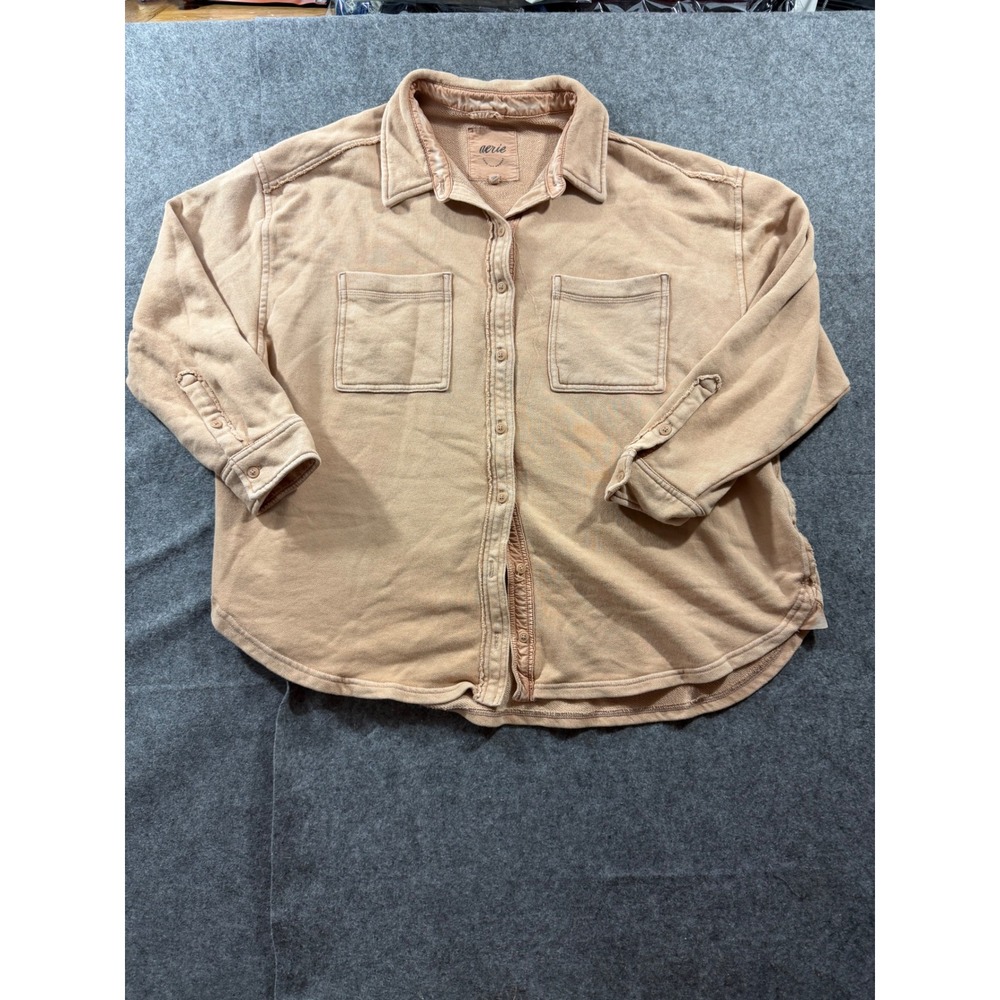 Aerie LumberJane Fleece Shacket Shirt Jacket Tan Beige Women's Sz S/P Oversized